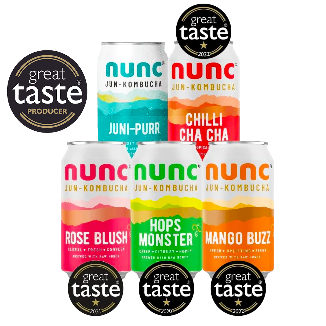 Six cans of mixed flavours of our all natural, award winning sparkling tea kombucha