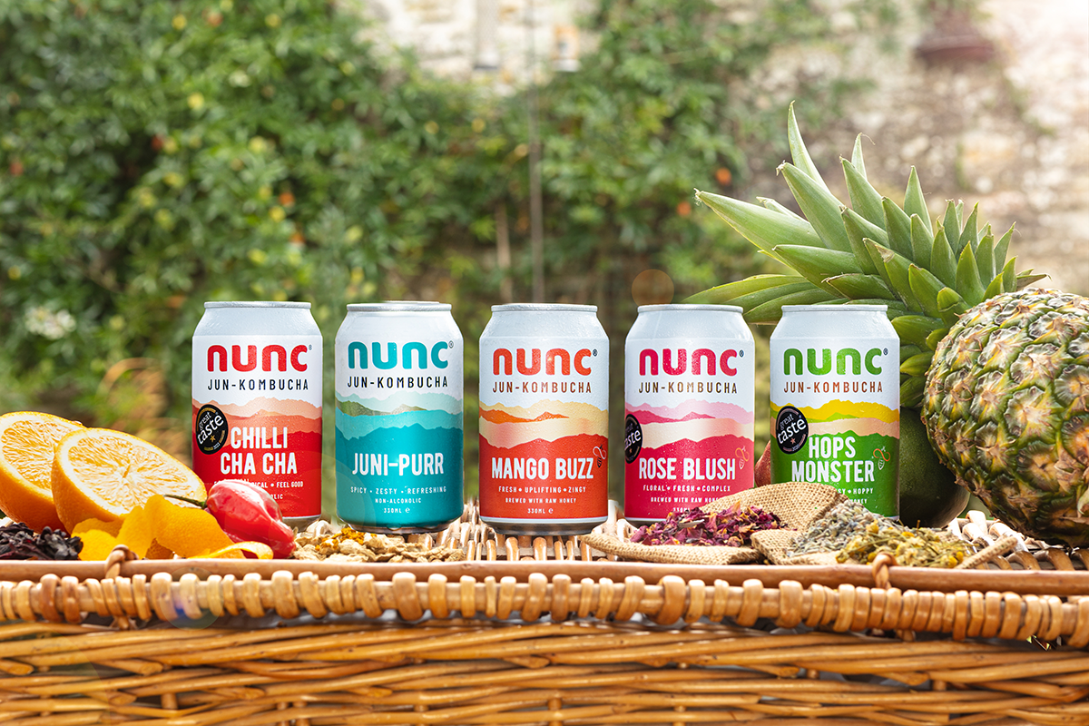Nunc’s sparkling tea kombucha drinks are adult soft drinks perfect for morning, noon and night