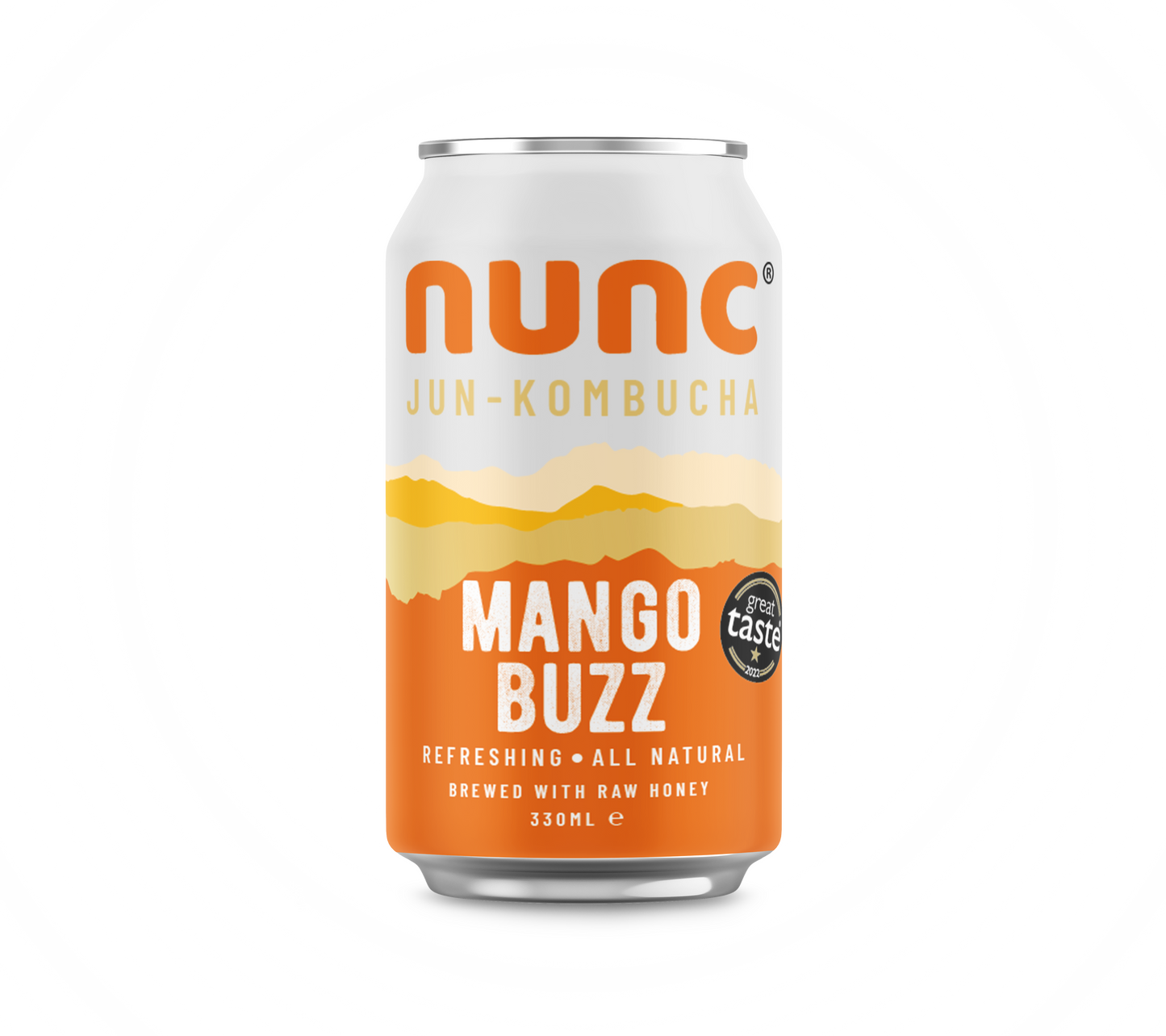 Nunc’s award winning Mango Buzz kombucha tea drink is flavoured with mango, ginger and turmeric