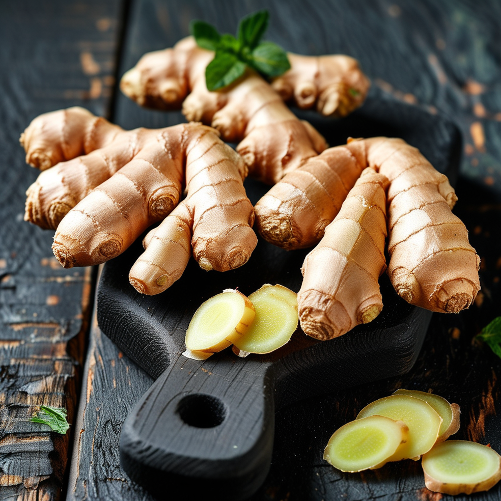 Fresh chopped ginger for our sparkling tea kombucha ginger beer drink