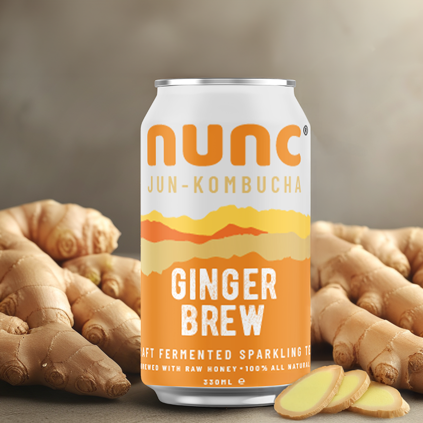 Our sparkling tea ginger kombucha is brewed with tradition