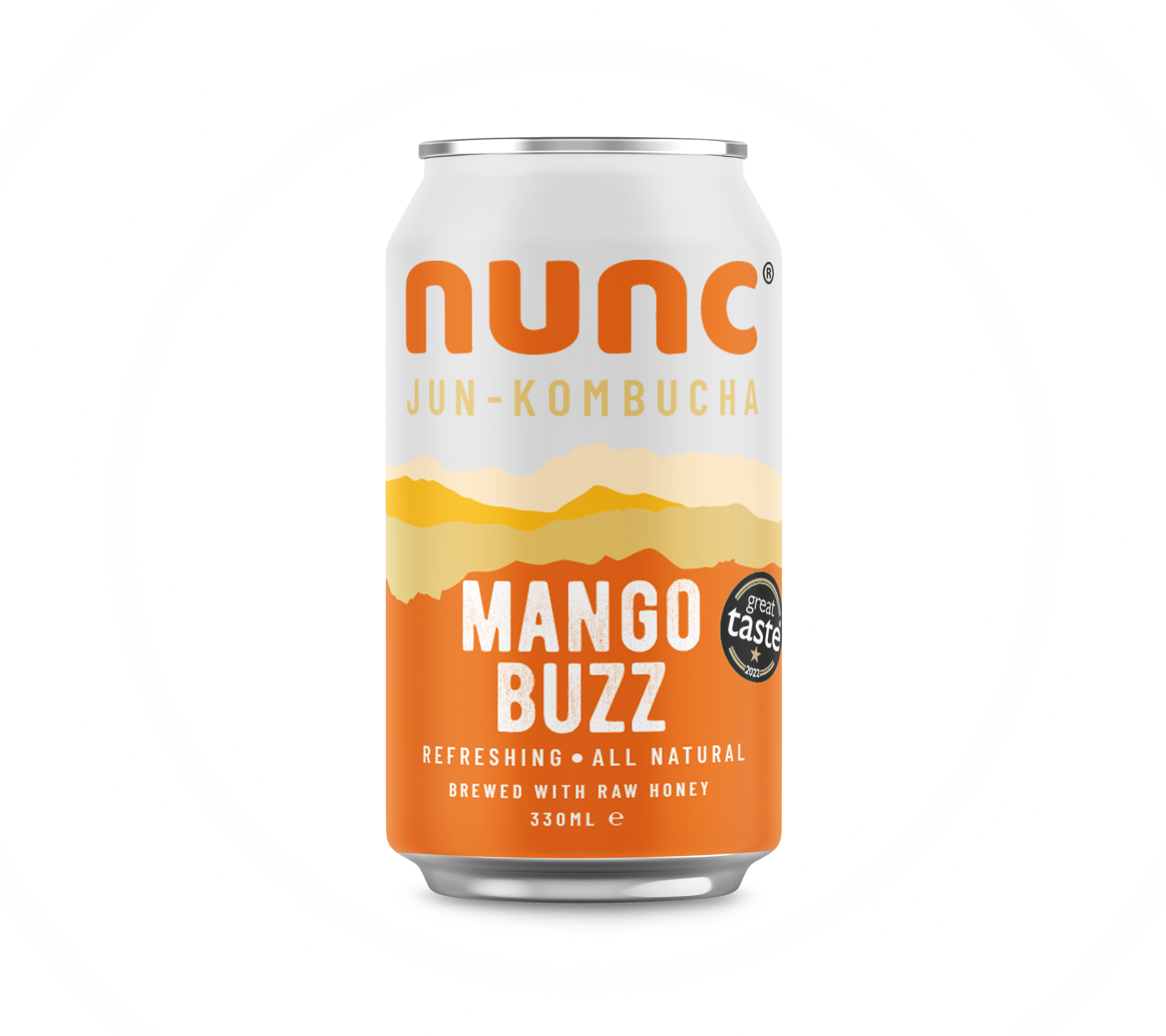 Nunc’s award winning Mango Buzz kombucha tea drink is flavoured with mango, ginger and turmeric