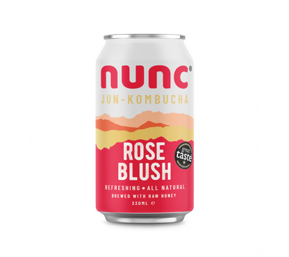 Nunc’s award winning Rose Blush kombucha tea drinks is flavoured with rose petals, lavender, chamomile and hibiscus