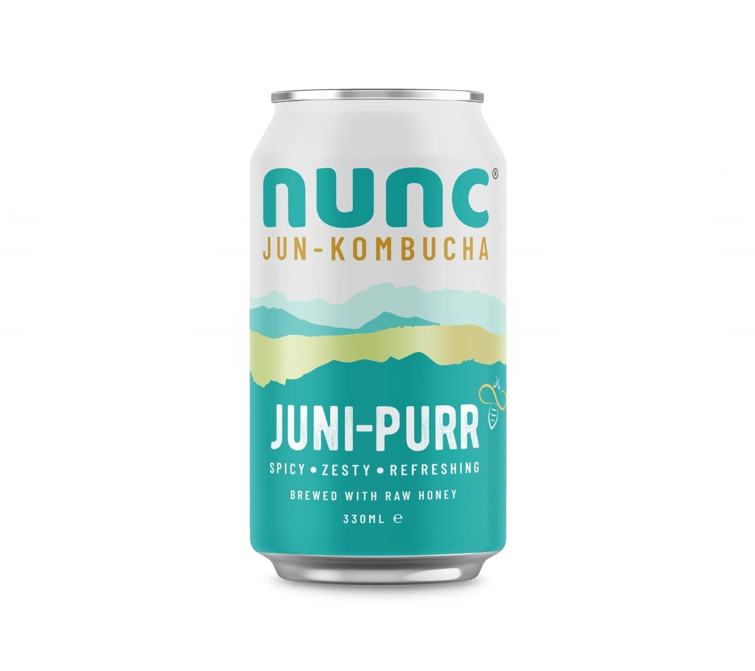 Nunc’s award winning Juni-Purr kombucha tea drinks is flavoured with Juniper berries, lime leaves, fennel seeds and coriander seeds